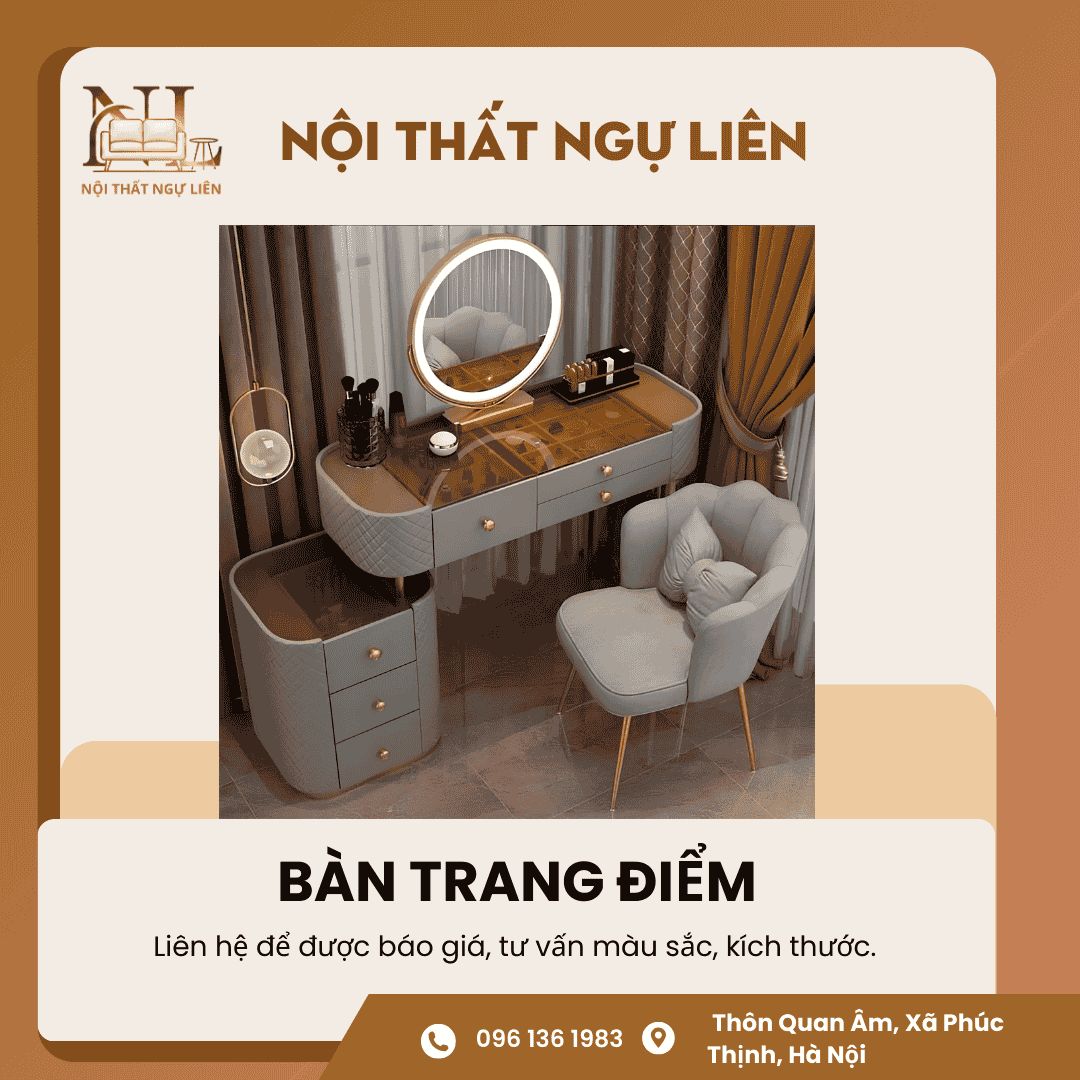 Bàn trang điểm nhập khẩu phong cách trẻ trung kèm ghế và đèn Led Nội Thất Ngự Liên (1) Bàn Trang Điểm Nhập Khẩu Kèm Ghế và Đèn LED