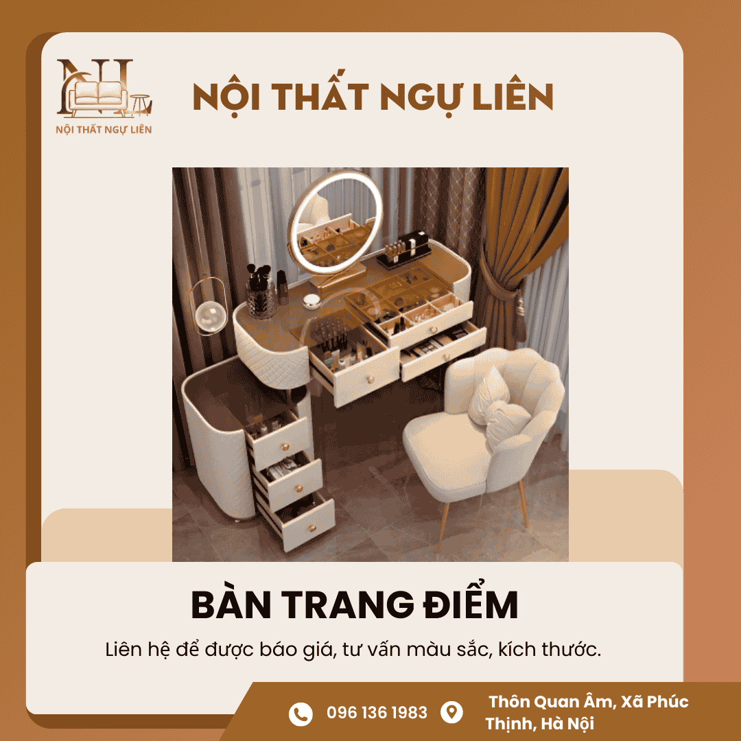 Bàn trang điểm nhập khẩu phong cách trẻ trung kèm ghế và đèn Led Nội Thất Ngự Liên (2) Bàn Trang Điểm Nhập Khẩu Kèm Ghế và Đèn LED 1