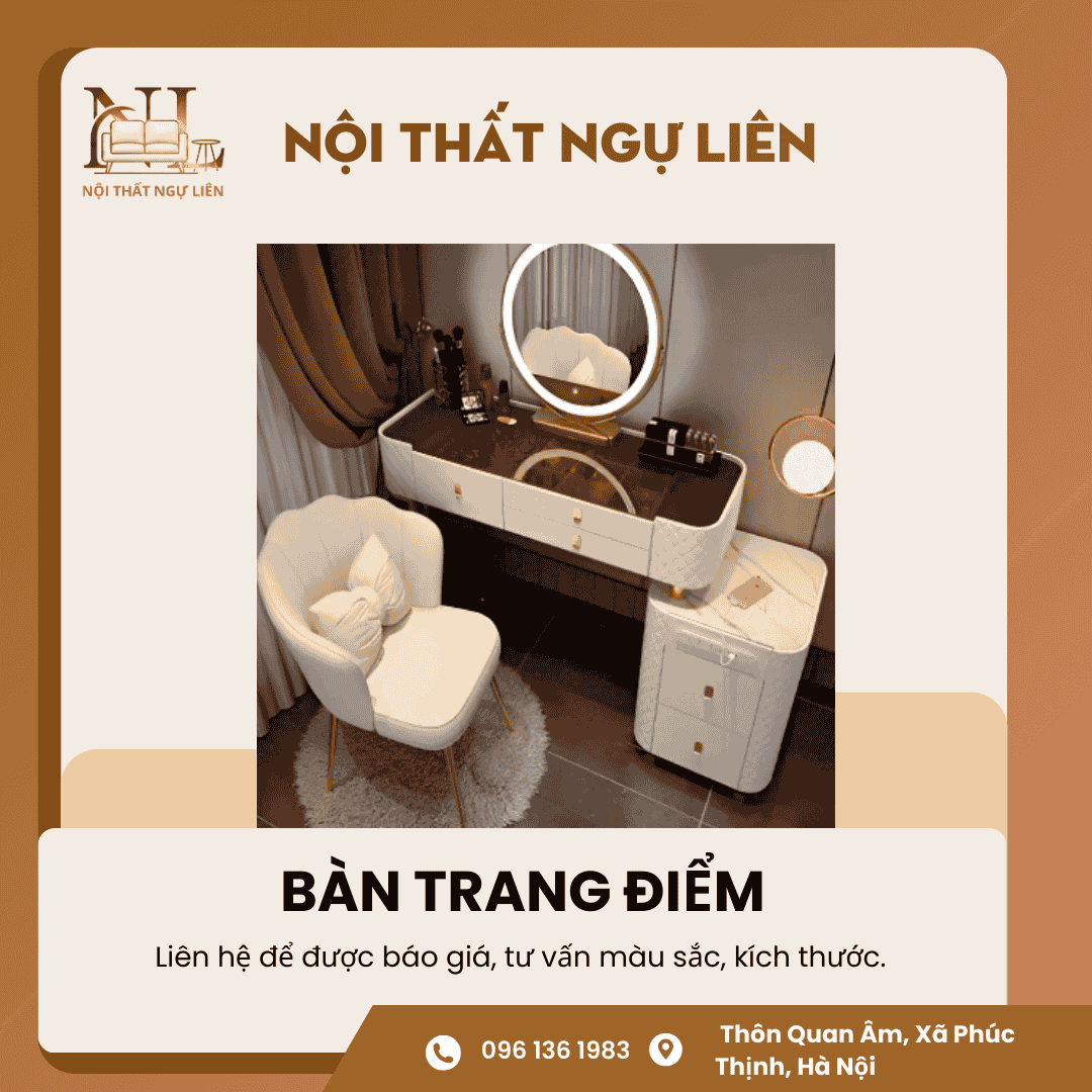 Bàn trang điểm nhập khẩu phong cách trẻ trung kèm ghế và đèn Led Nội Thất Ngự Liên (3) Bàn Trang Điểm Nhập Khẩu Kèm Ghế và Đèn LED 2