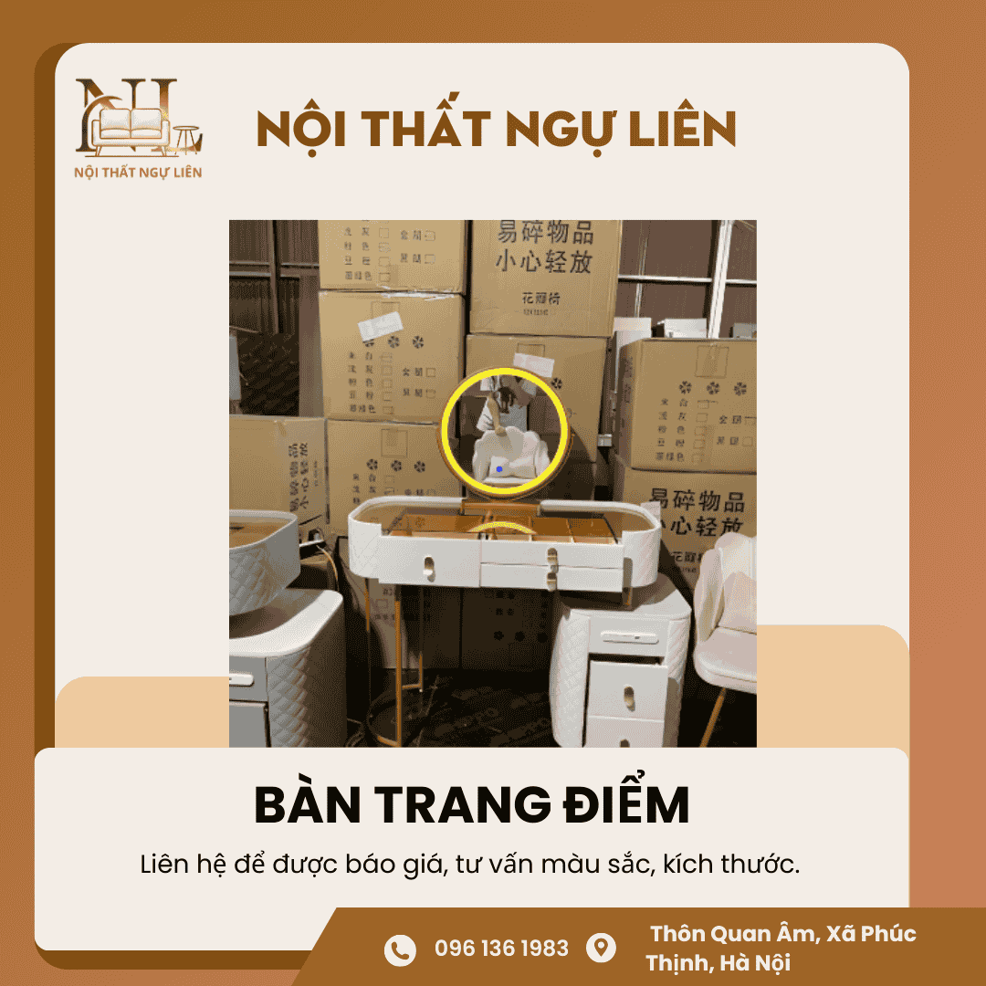 Bàn trang điểm nhập khẩu phong cách trẻ trung kèm ghế và đèn Led Nội Thất Ngự Liên (4) Bàn Trang Điểm Nhập Khẩu Kèm Ghế và Đèn LED 3