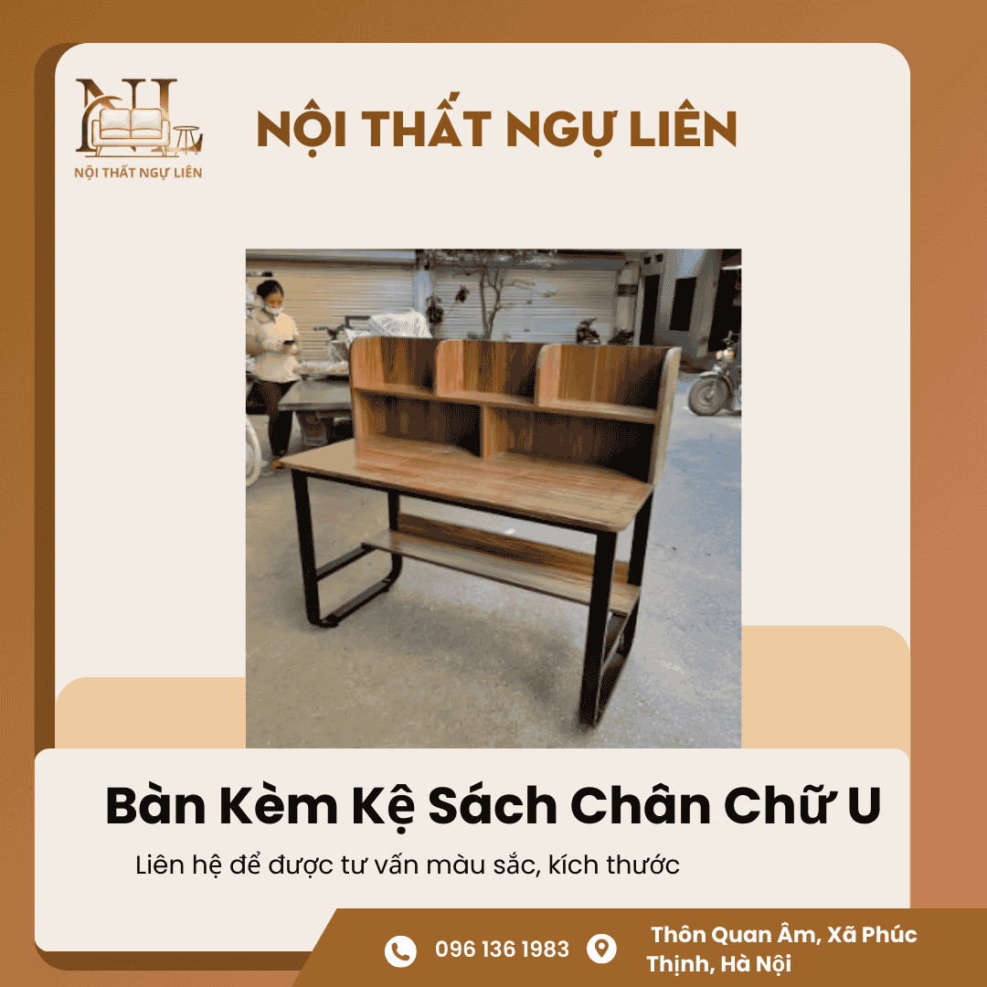 Bàn Kèm Kệ Sách Chân Chữ U 1