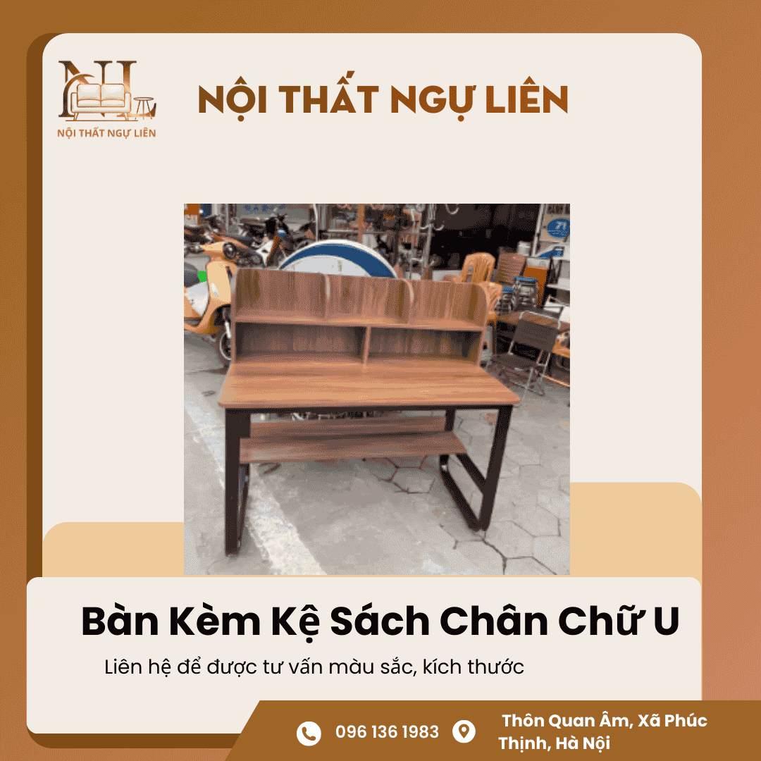 Bàn Kèm Kệ Sách Chân Chữ U 2
