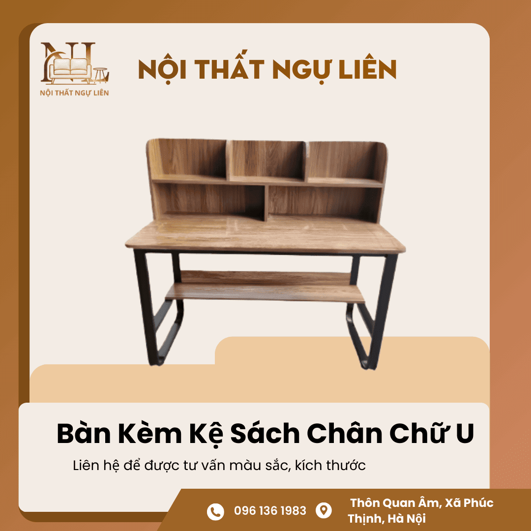 Bàn Kèm Kệ Sách Chân Chữ U 3