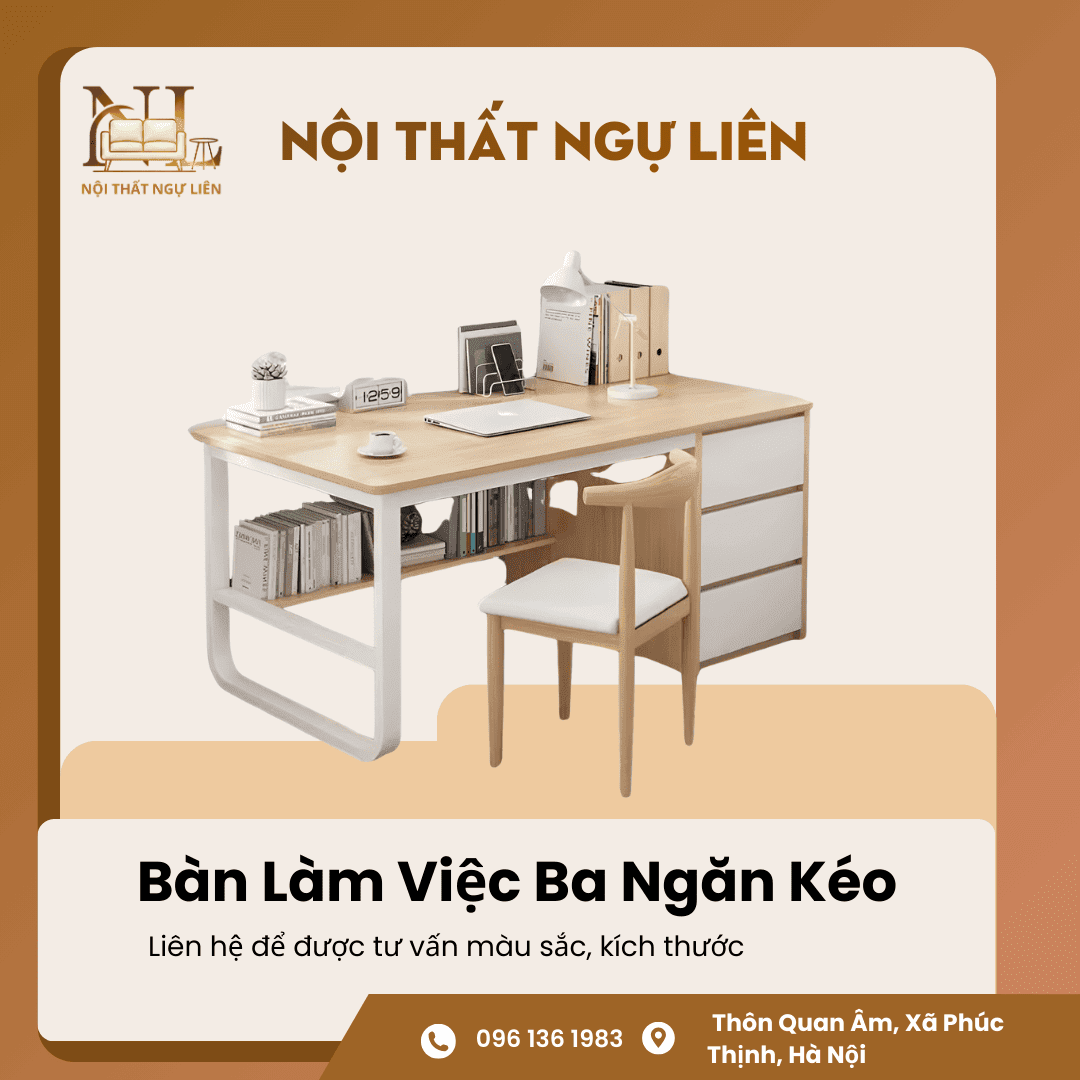 Bàn làm học ba ngăn kéo Nội Thất Ngự Liên 3 Bàn Làm Việc Ba Ngăn Kéo 4