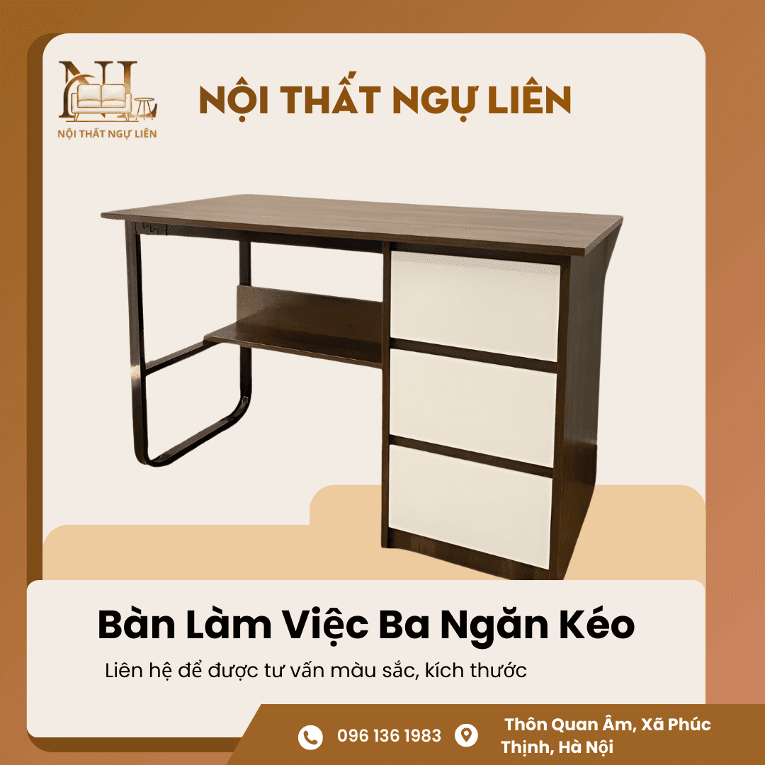 Bàn làm học ba ngăn kéo Nội Thất Ngự Liên Bàn Làm Việc Ba Ngăn Kéo 2