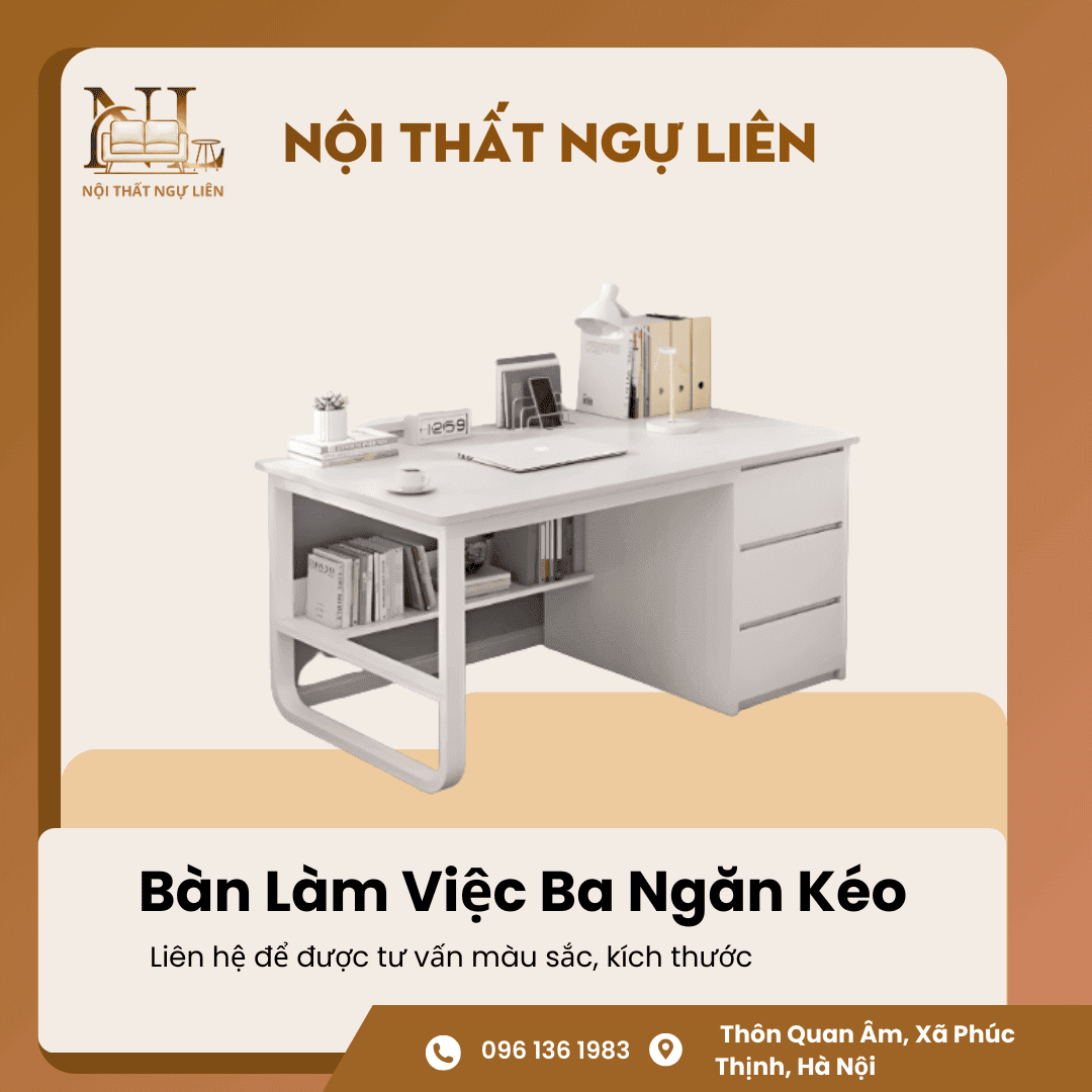 Bàn làm học ba ngăn kéo Nội Thất Ngự Liên1 Bàn Làm Việc Ba Ngăn Kéo 1